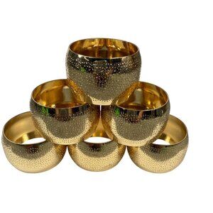 Gold Tone Metal Band Napkin Rings Set of 6 Textured Design Kitchen Dining Use